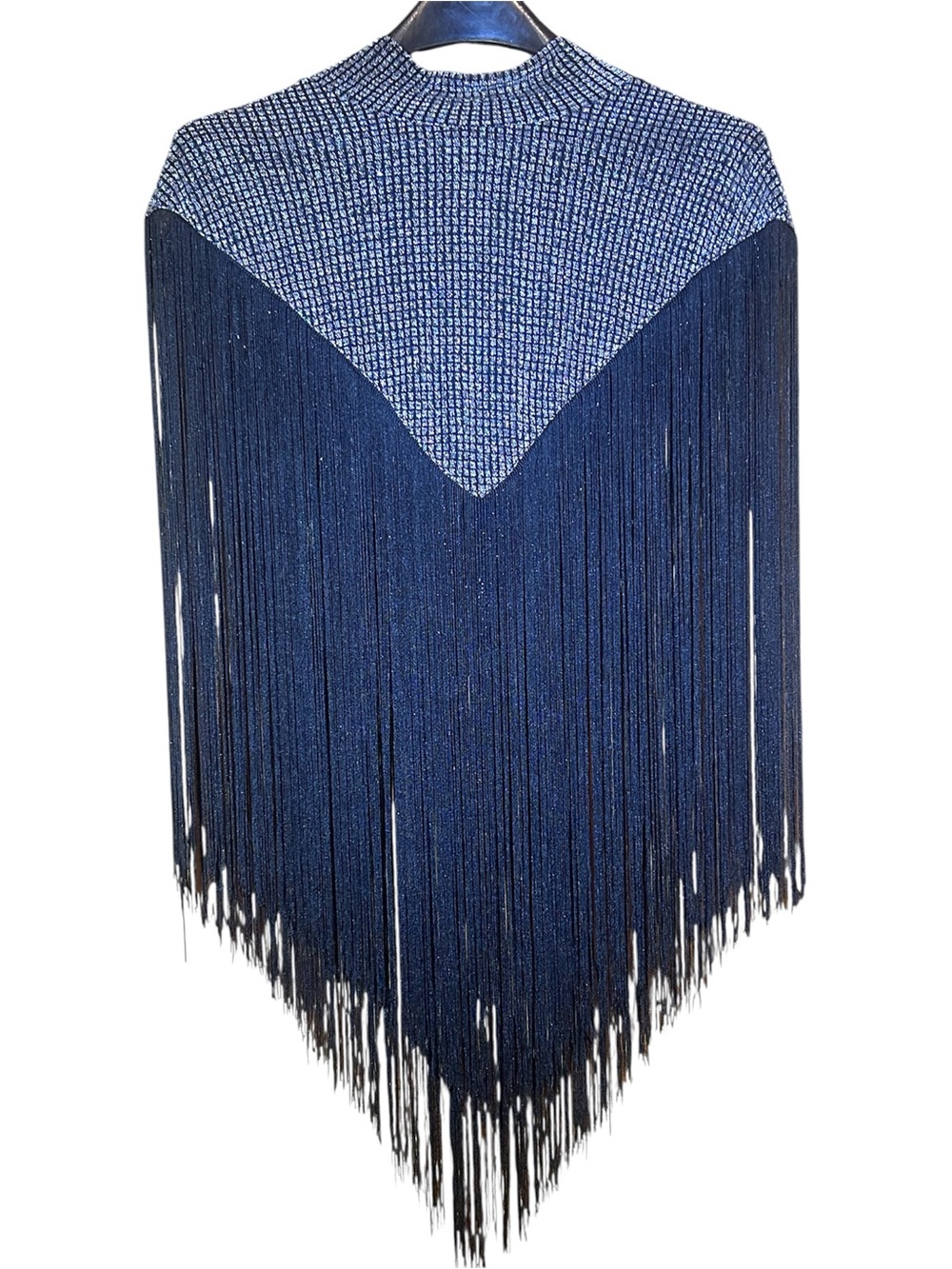 Fringe Knit Poncho in Black & Silver - Pullover Festival Top - Picture 4 of 5
